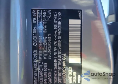 2025 Volvo Ex90 Ultra z USA, uszkodzony, nr VIN 7JDEV3VL9SG001015